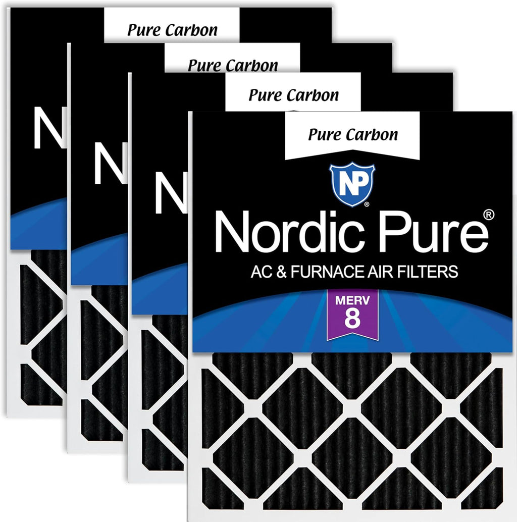Nordic Pure 20x25x1 (Actual Size: 19 1/2 x 24 1/2 x 3/4) Pure Carbon Pleated Odor Reduction Furnace Air Filters 4 Pack