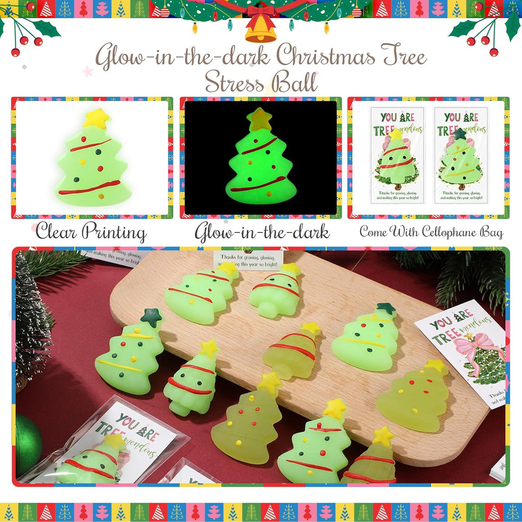 Wettarn 35 Sets Emotional Luminous Christmas Tree Stress Ball Gifts Bulk Office Christmas Appreciation Gift Cute Squeeze Mini Stress Relief Ball Inspirational Cards for Coworker Employee Nurse Teacher