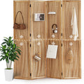 5.6Ft Wood PegBoard Room Divider 4 Panel Detachable Folding Privacy Screen Pegboard Display 33.5" 2in1 Standalone Portable Wall Divider Room Partition for Jewelry, Craft Show, Bedroom-Natural