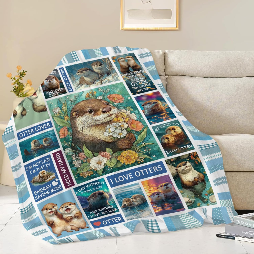 Otter Throw Blanket Otter Stuff Gifts for Kids Girls Boys Adults Women Men Soft Cozy Warm Plush Fluffy Fuzzy Fleece Blanket Decor 60''X80''