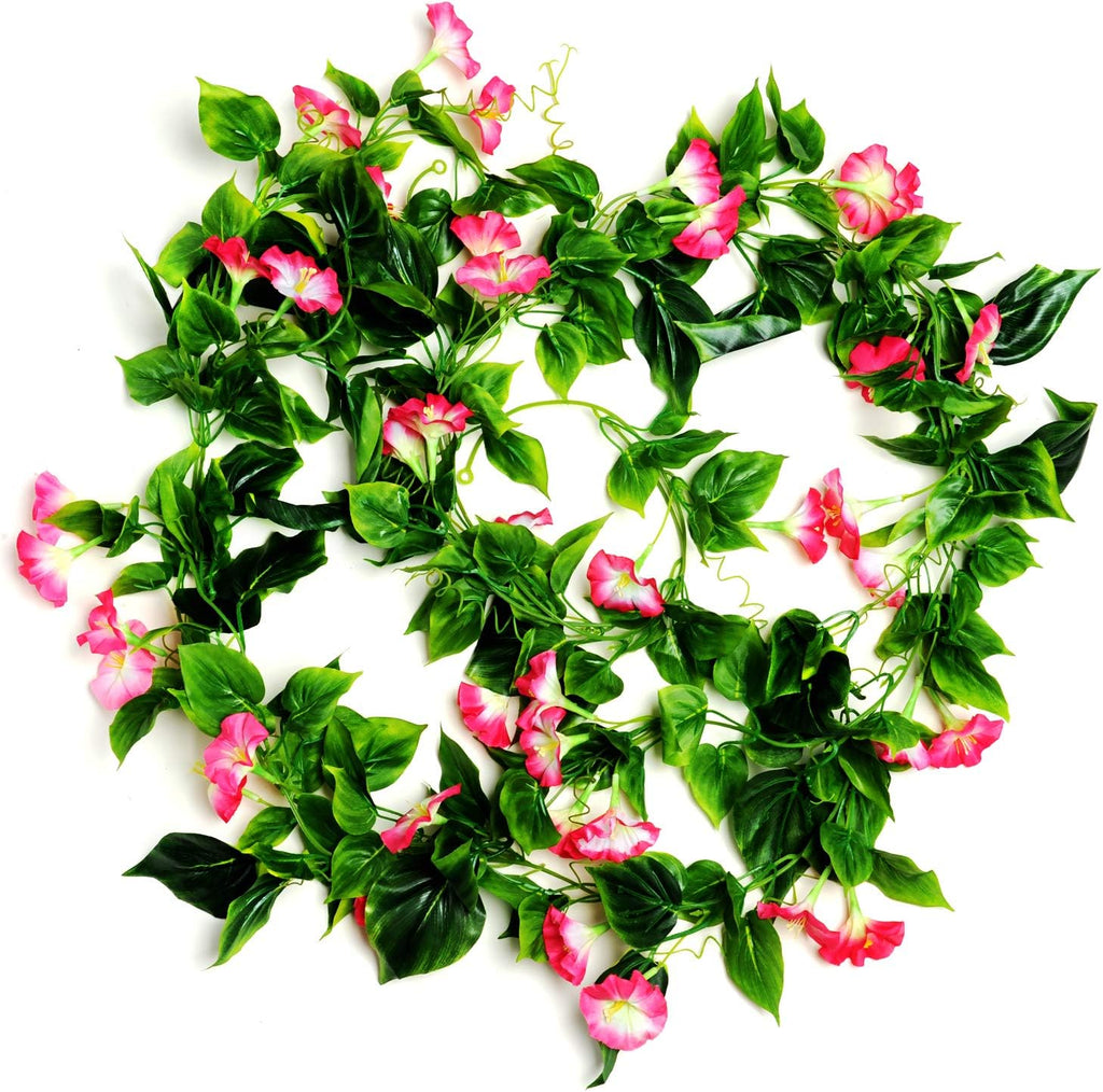 AirSun Artificial Morning Glory Flower Vines, 2pcs 15Feet Hanging Plants Silk Garland Fake Green Plant Home Garden Wall Fence Indoor Outdoor Wedding Birthday Decor