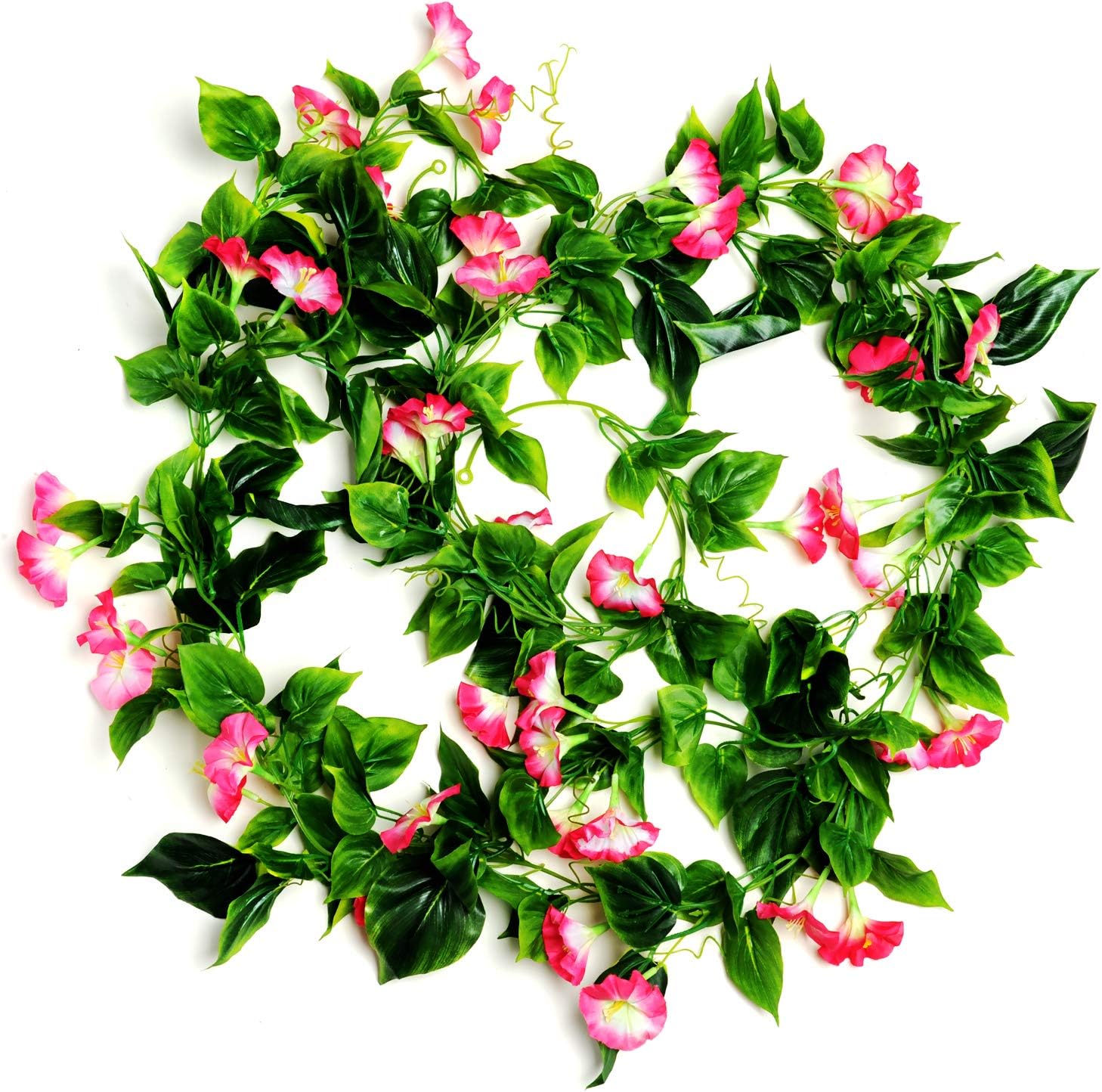 AirSun Artificial Morning Glory Flower Vines, 2pcs 15Feet Hanging Plants Silk Garland Fake Green Plant Home Garden Wall Fence Indoor Outdoor Wedding Birthday Decor