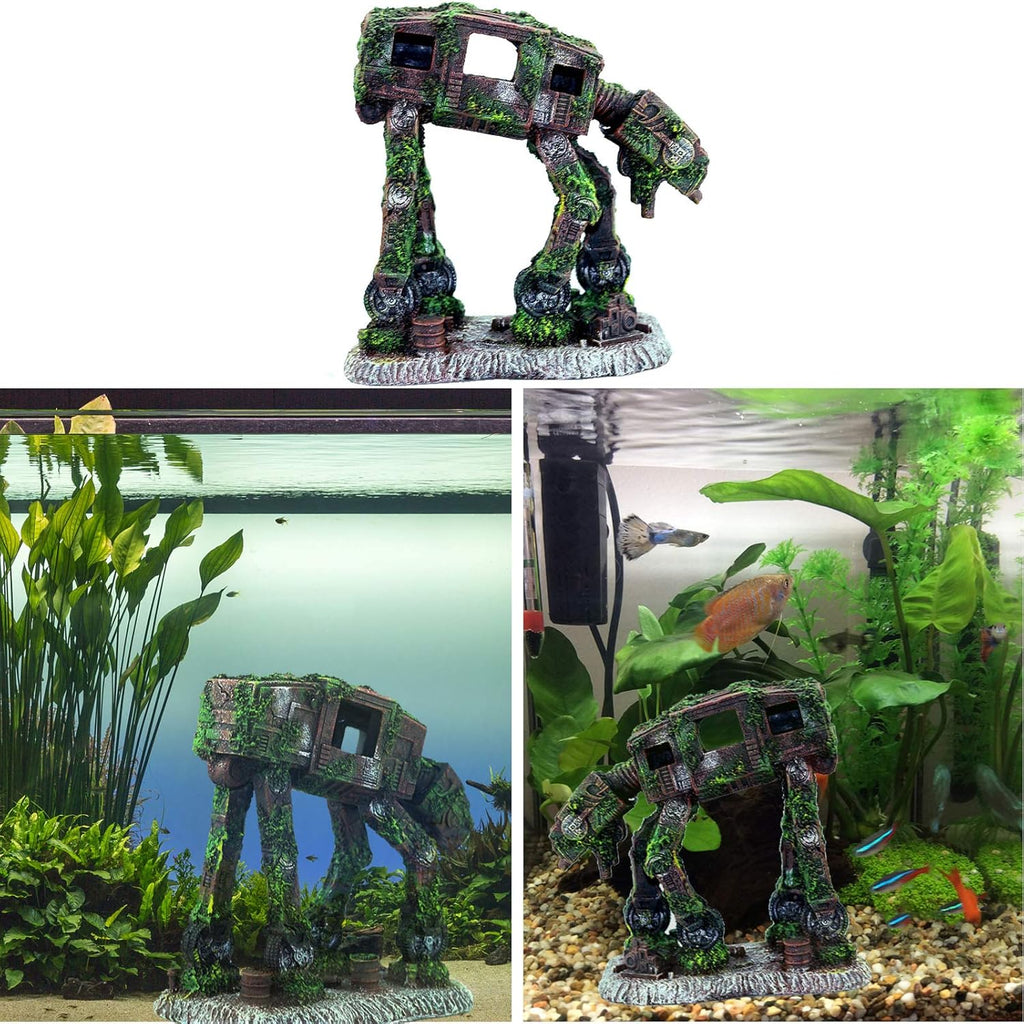 Aquarium Ornament, Resin Robot Dog Fish Tank Decoration Betta Fish Hide Cave, Fish Tank Aquarium Accessories for Betta Shrimp Turtle