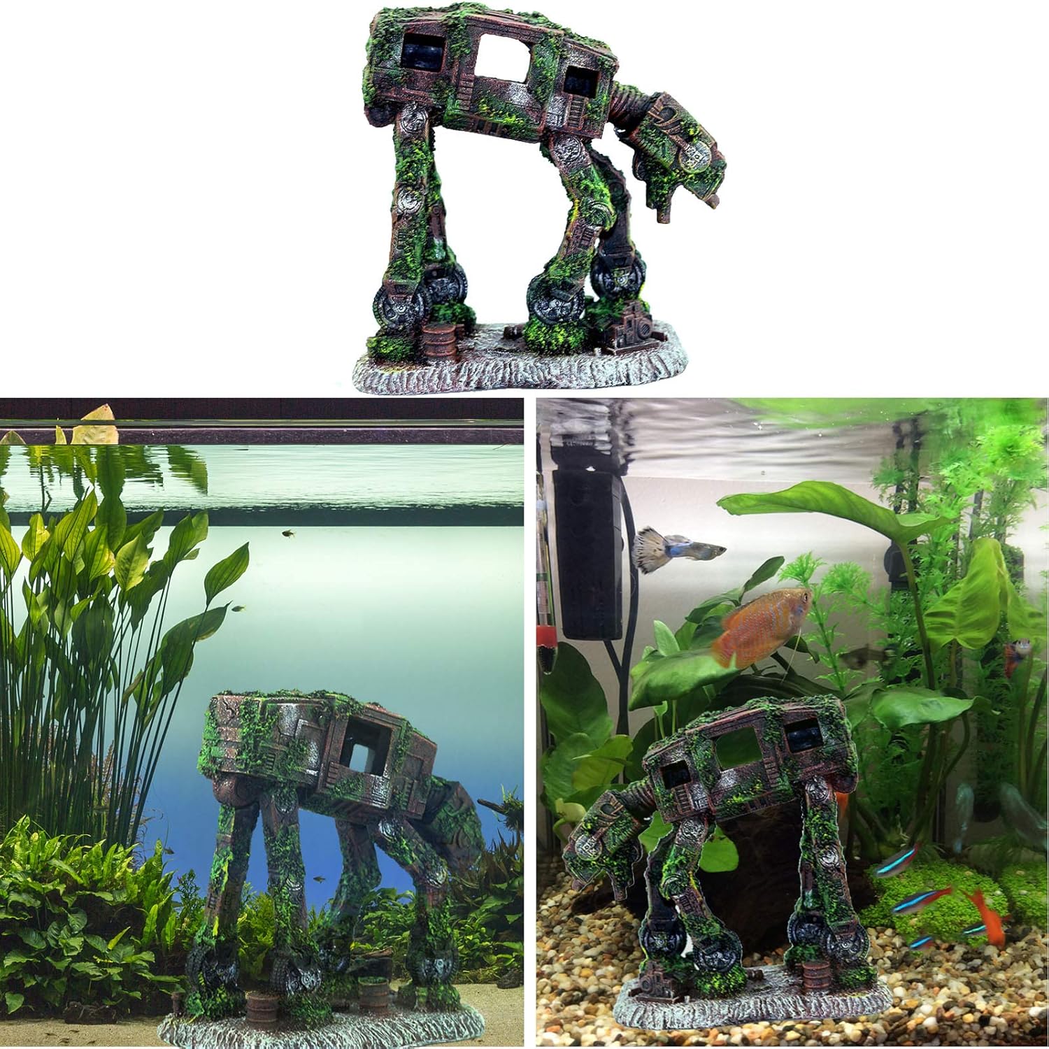 Aquarium Ornament, Resin Robot Dog Fish Tank Decoration Betta Fish Hide Cave, Fish Tank Aquarium Accessories for Betta Shrimp Turtle