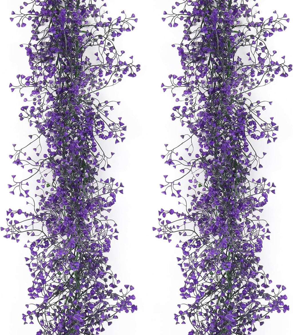 RECUTMS Artificial Hanging Plant 2Pcs 5.6Ft Fake Garland Plant Greenery Faux Ferns Leaves Ivy Garland for Home Indoor Outdoor Wedding Farmhouse Mantle Table Centerpiece Christmas Party Decor(Purple)
