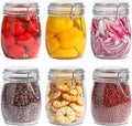ComSaf 25oz Airtight Glass Canisters with Lids Set of 6, Round Food Storage Jar Container with Clamp Lids for Kitchen Canning Cereal Coffee Pasta Sugar Beans Spice, Clear Mason Jars with 12 Labels