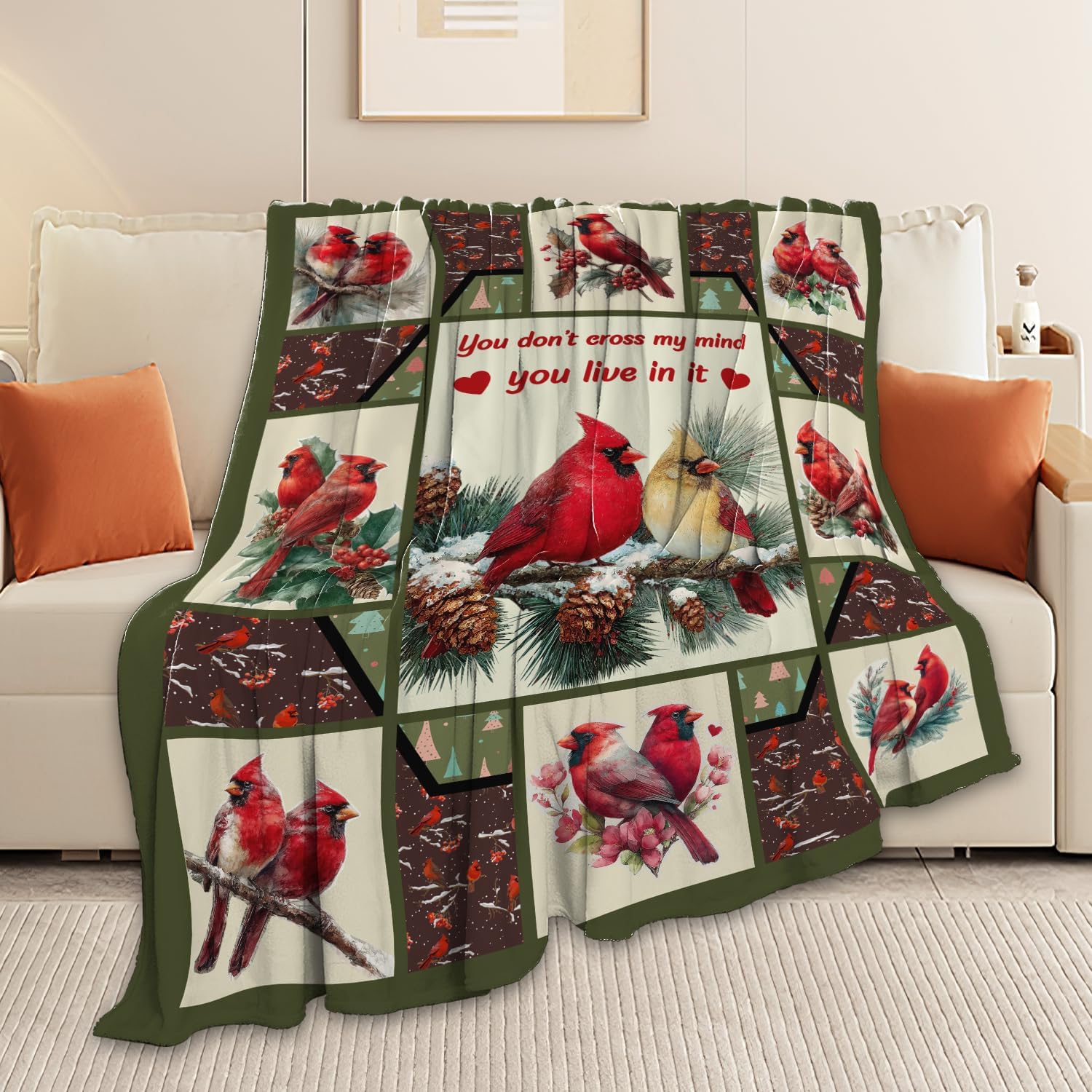 Cardinal Throw Blanket Red Bird Cardinal Stuff Gifts for Kids Girls Boys Adults Women Men Soft Cozy Warm Plush Fluffy Fuzzy Fleece Blanket Christmas Decor 60''X80''