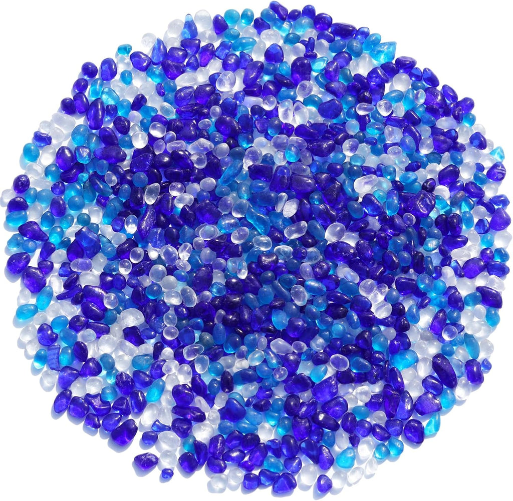 Sea Glass Stones - Blue Mixed Clear Glass Pebbles Gemstones - Perfect for Aquarium Rocks, Fish Tank Gravel, Vase Fillers, DIY Crafts, and Home Decor (0.9LB/14oz)