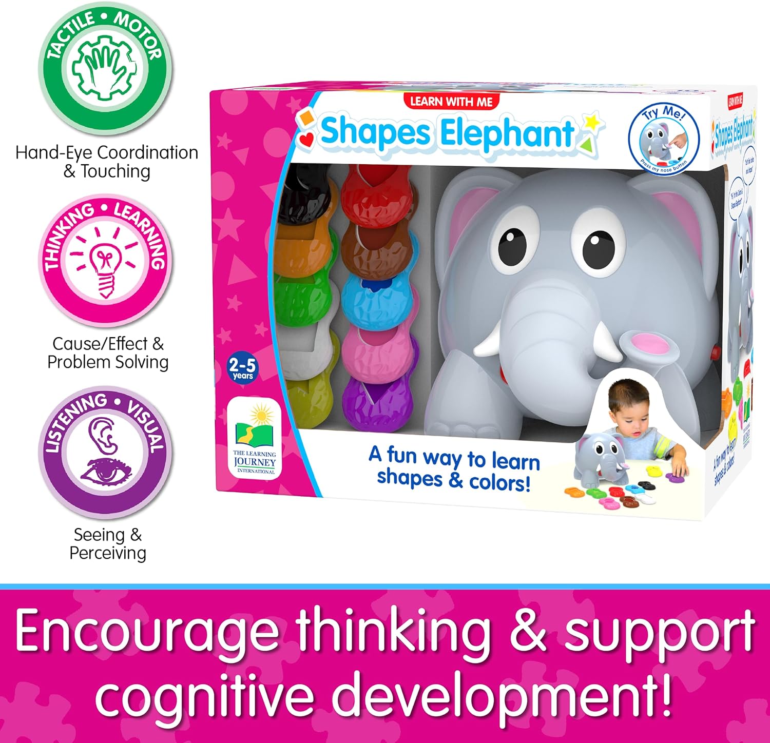 The Learning Journey Learn with Me - Shapes Elephant - Color & Shapes Teaching Toddler Toys & Gifts for Boys & Girls Ages 2 Years and Up - Preschool Learning Toy, Multi