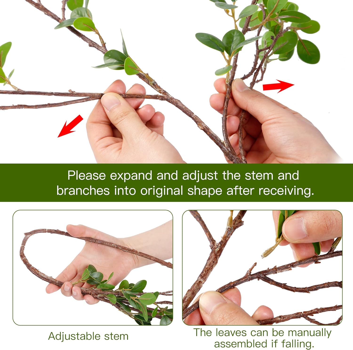 Sggvecsy 43’’ 4Pcs Artificial Ficus Branches Faux Leaf Spray Green Eucalyptus Branches Artificial Greenery Stems Fake Ficus Twig Plants for Home Office Wedding Vase Filler Shop Decoration