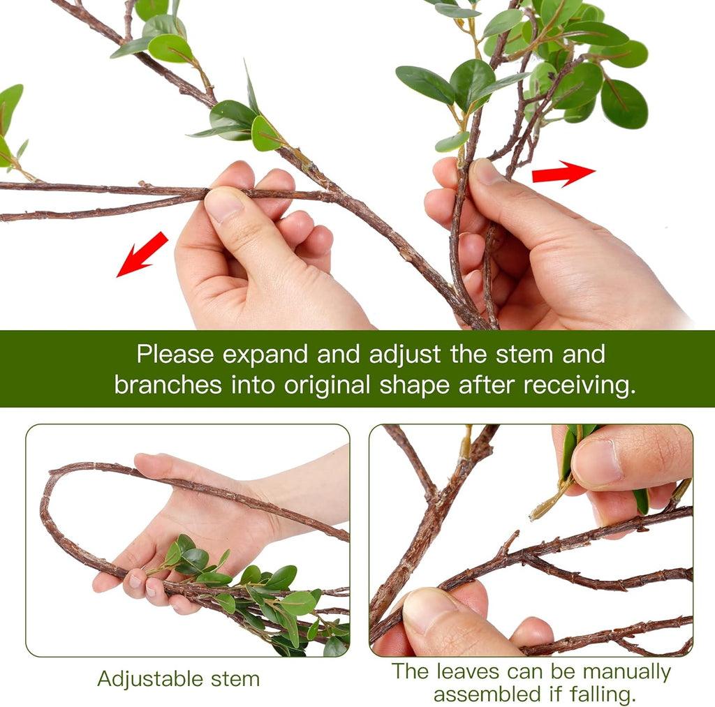 Sggvecsy 43’’ 2Pcs Artificial Ficus Branches Faux Leaf Spray Green Eucalyptus Branches Artificial Greenery Stems Fake Ficus Twig Plants for Home Office Wedding Vase Filler Shop Decoration
