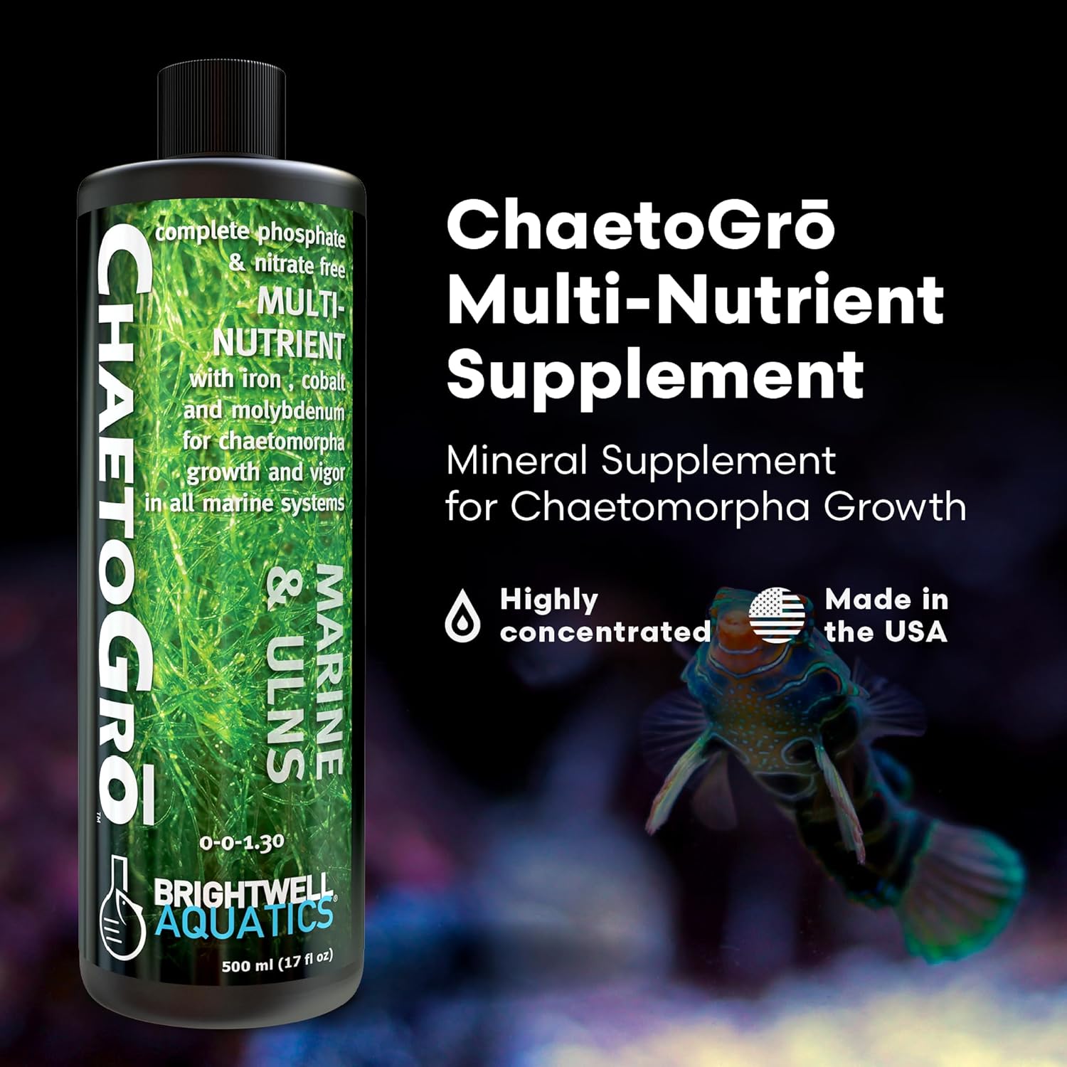 Brightwell Aquatics - ChaetoGro - Algae Nutrient Supplement for Chaetomorpha Growth in All Marine Fish Tanks - Multi-Nutrient Aquarium Water Treatments, 16.9 fl oz