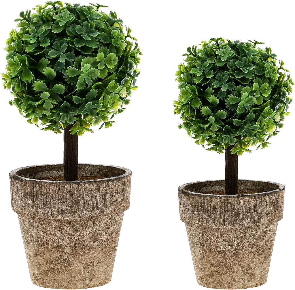 Woration Artificial Green Grass Ball Potted Fake Shrubs Big & Small Ball Plant Greenery Decor Faux Realistic Bonsai Home Office Desk Farmhouse Room, 2 Pcs