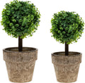Woration Artificial Green Grass Ball Potted Fake Shrubs Big & Small Ball Plant Greenery Decor Faux Realistic Bonsai Home Office Desk Farmhouse Room, 2 Pcs