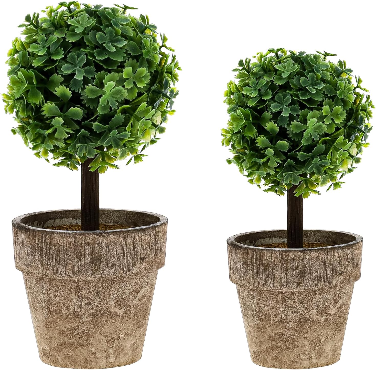 Woration Artificial Green Grass Ball Potted Fake Shrubs Big & Small Ball Plant Greenery Decor Faux Realistic Bonsai Home Office Desk Farmhouse Room, 2 Pcs