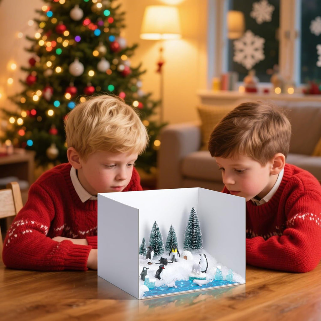 codree 30 Pcs Arctic Animals Habitat Diorama Project Set, Arctic Diorama Box Kit Figurine Toys Model, Polar Bear Penguin Animals Figurines Diorama Supplies for DIY Crafts Gifts School Project