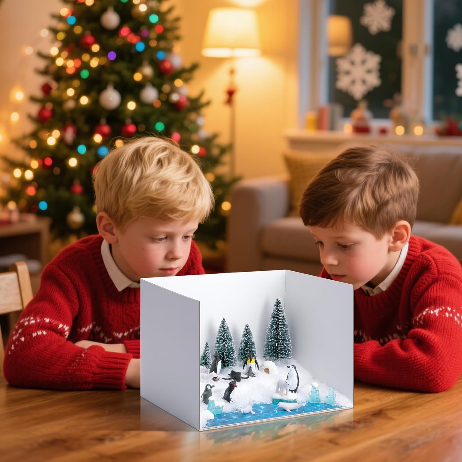 codree 30 Pcs Arctic Animals Habitat Diorama Project Set, Arctic Diorama Box Kit Figurine Toys Model, Polar Bear Penguin Animals Figurines Diorama Supplies for DIY Crafts Gifts School Project