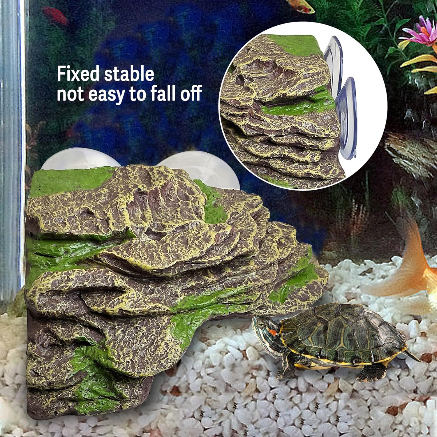 kathson Turtle Basking Platform Floating Turtle Dock Baby Tortoise Climbing Ramp Shale Reptiles Dock Resting Terrace Stone Aquarium Ornament for Frogs Newts (Green Size:7.1”Lx6.3”Wx2.7”H)
