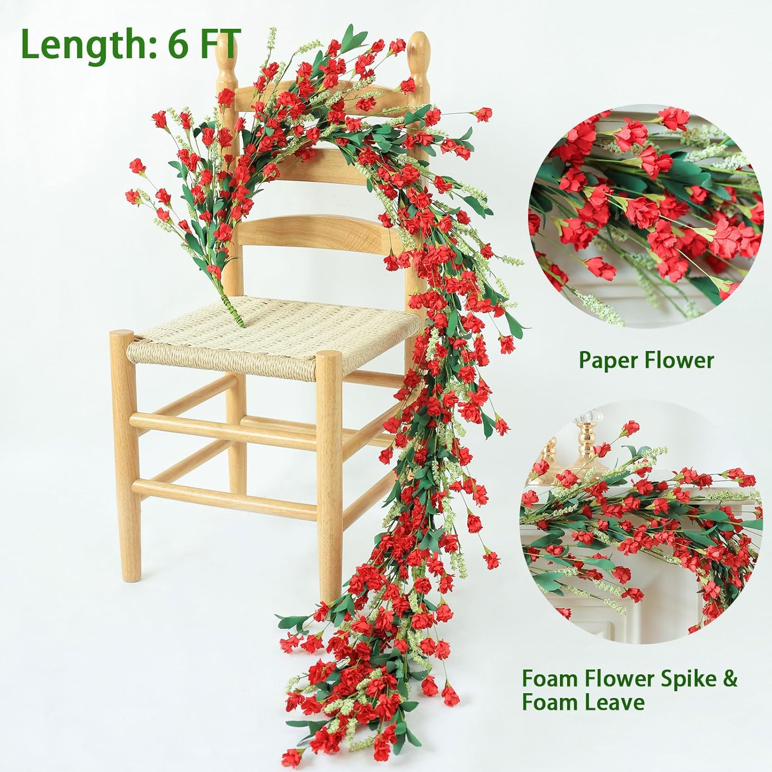 Mizii Burgundy Artificial Flower Garland 6FT Fake Wildflower Floral Garland Hanging Vines Spring Summer Flowers Decorations for Mantle Table Centerpieces Room Wall Fireplace Wedding Decor (Burgundy)