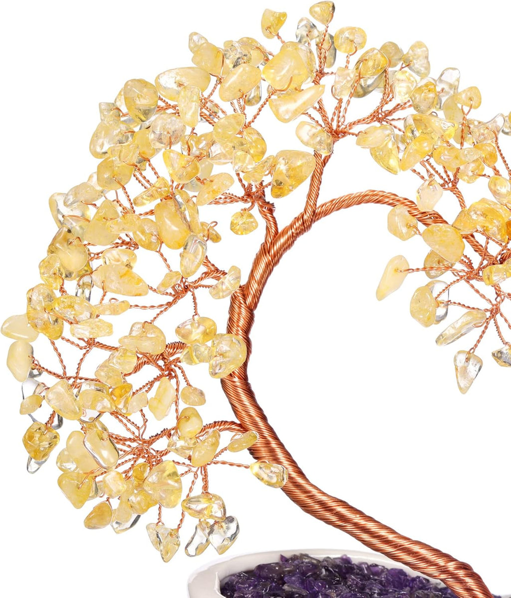 GEHECRST Citrine Crystal Heart Tree Handmade Healing Crystal Gemstone Money Trees Stone Bonsai Tree Energy Feng Shui Ornament for Home Office Desk Decor Crystals Gift for Mom Mothers Day Women