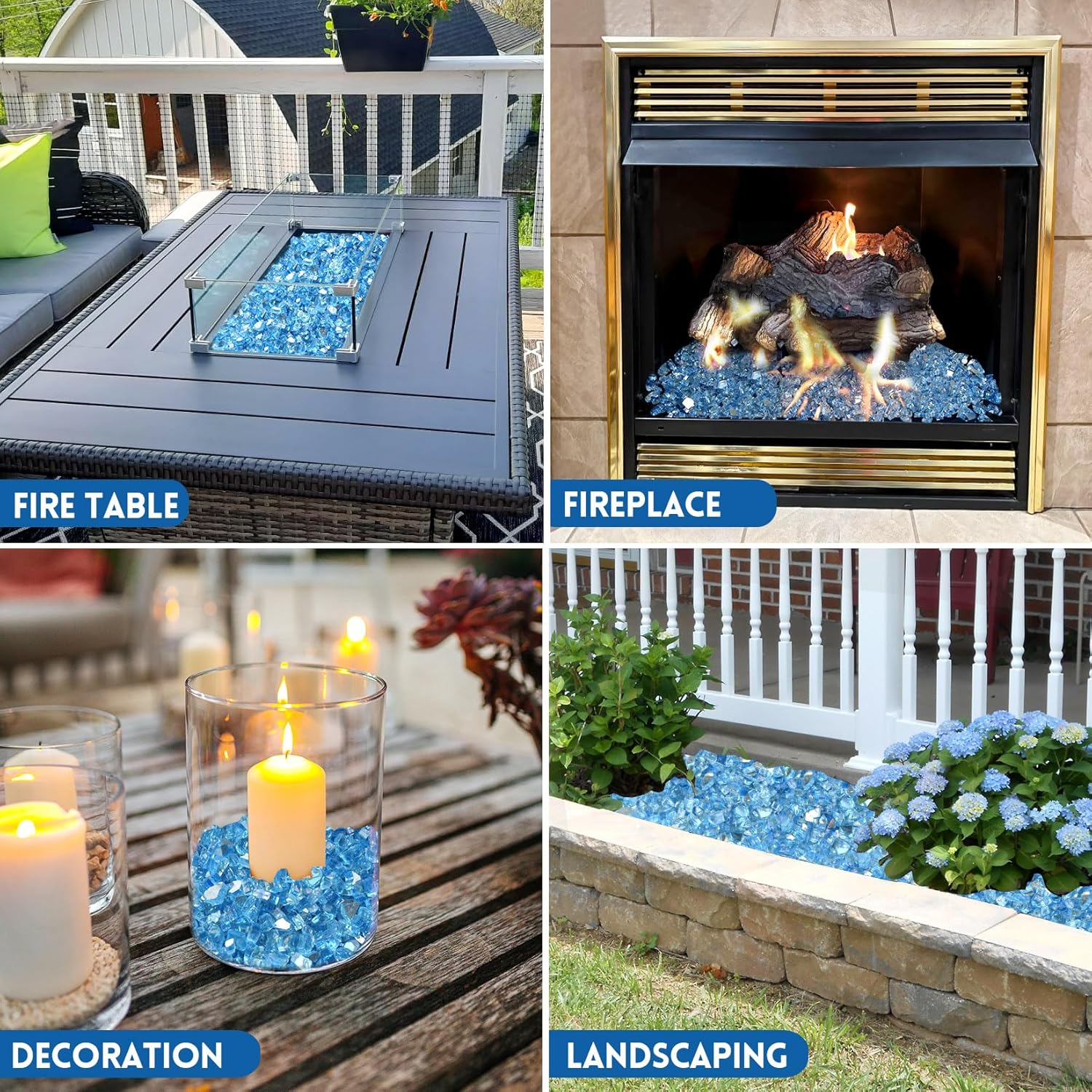 GasSaf 1/4 Inch Fire Glass Reflective Tempered Fireglass Cut Crushed FireGlass for Fire Pit, Fireplace, Replaces Existing Gas Logs & Lava Rocks (10 Pound)(Pacific Blue Reflective)