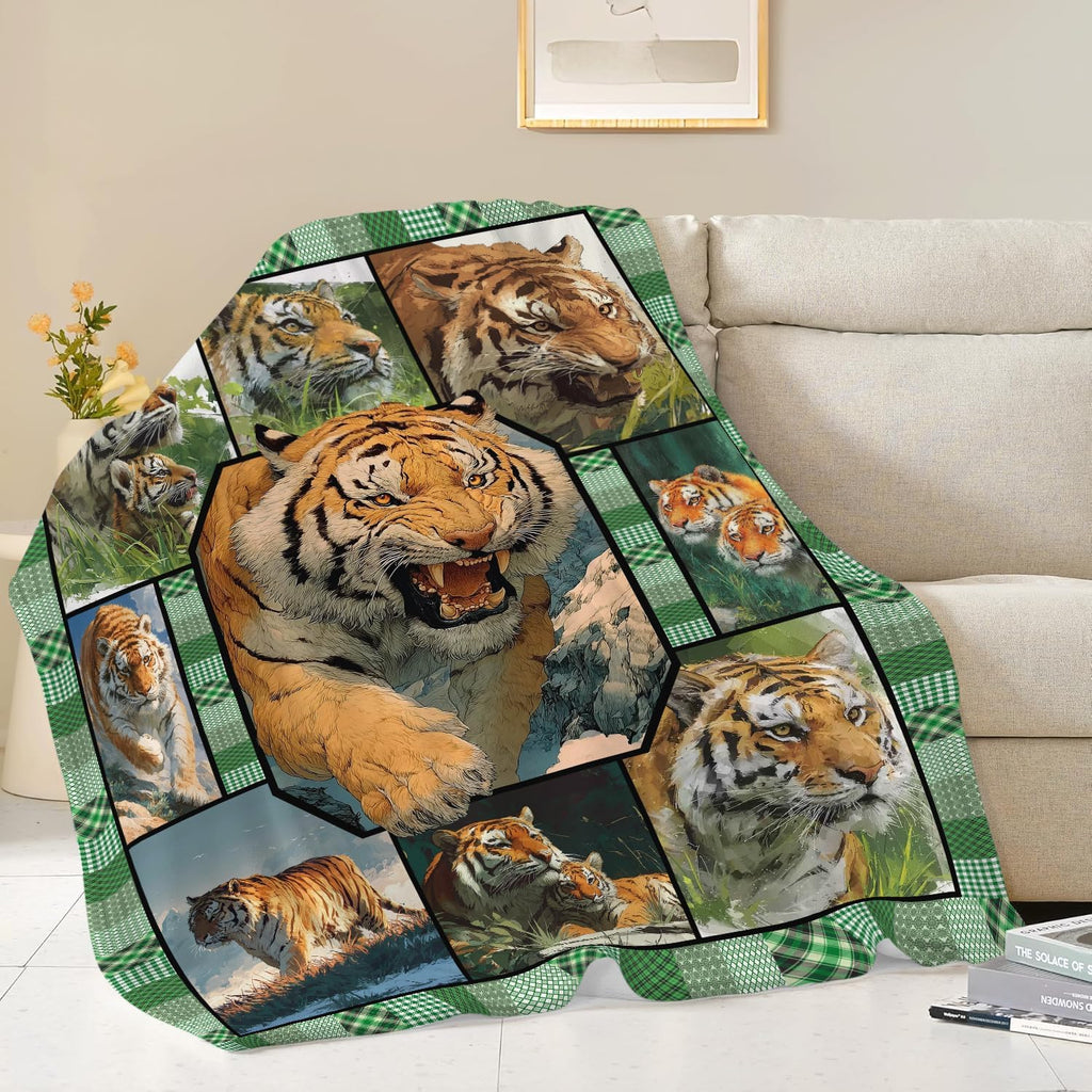 Tiger Throw Blanket Tiger Stuff Gifts for Kids Girls Boys Adults Women Men Soft Cozy Warm Plush Fluffy Fuzzy Fleece Blanket Decor 60''X80''