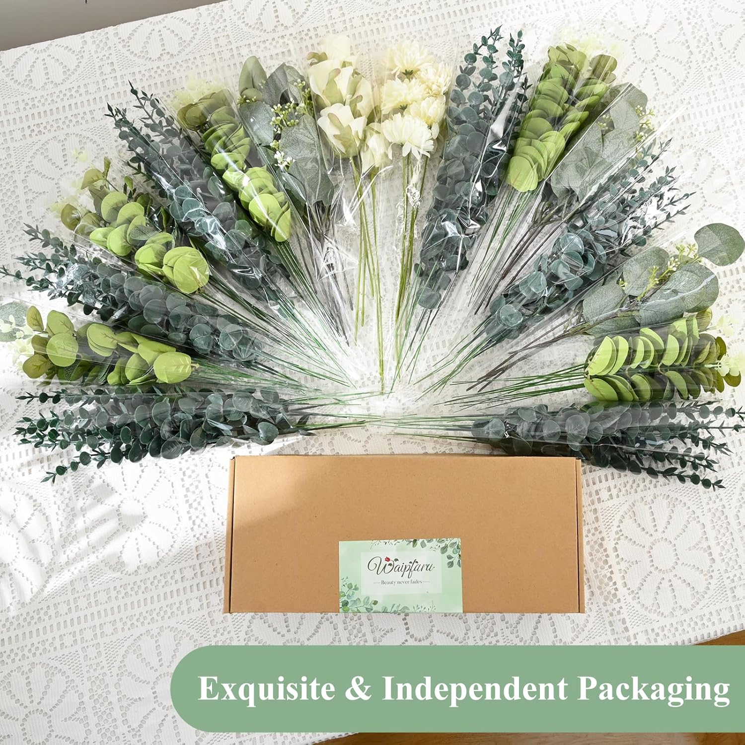 120 Pcs 5 Kinds Artificial Eucalyptus Stems and Faux Flowers, Mixed Fake Greenery Stems Leaves Bulk, Silver Dollar Eucalyptus Greenery Stems for Wedding Decor Vase Floral Arrangement Centerpiece