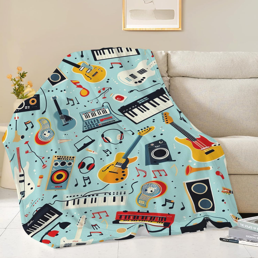Music Blanket Musical Instruments Note Throw Blanket Gifts for Music Lovers Adults Men Women Kids Boys Girls Super Soft Cozy Plush Fluffy Fuzzy Fleece Blanket Home Decor 50''X60''