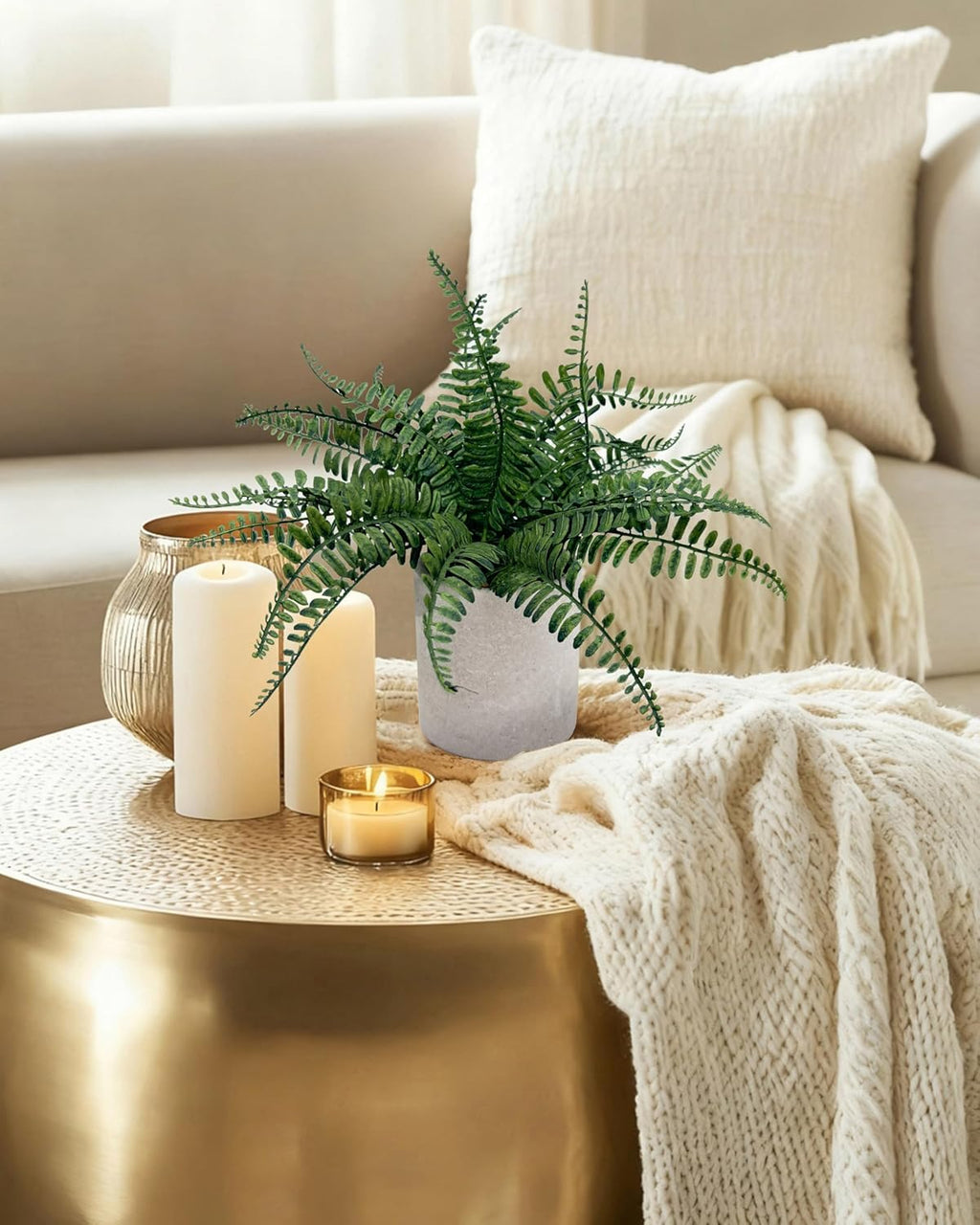 Small Fake Plant 12.5" Fern Potted Artificial Plants for Shelf Home Bathroom Office Decor(Gray Pot)