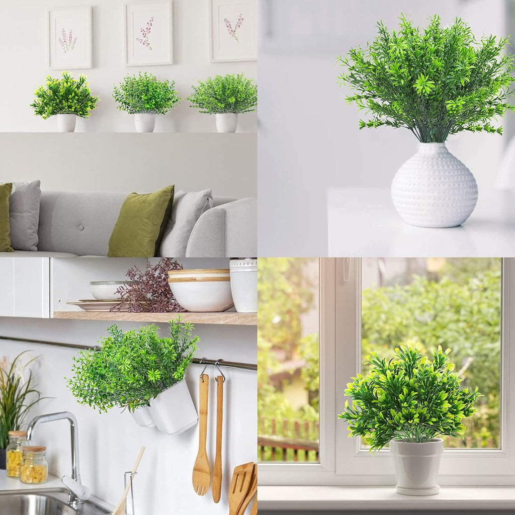 Ouddy Decor 6 Bundles Artificial Greenery Stems Mixed Fake Plastic Plants Eucalyptus Rosemary Faux Magnolia for Outdoor Indoor Garden Home Window Box Decor