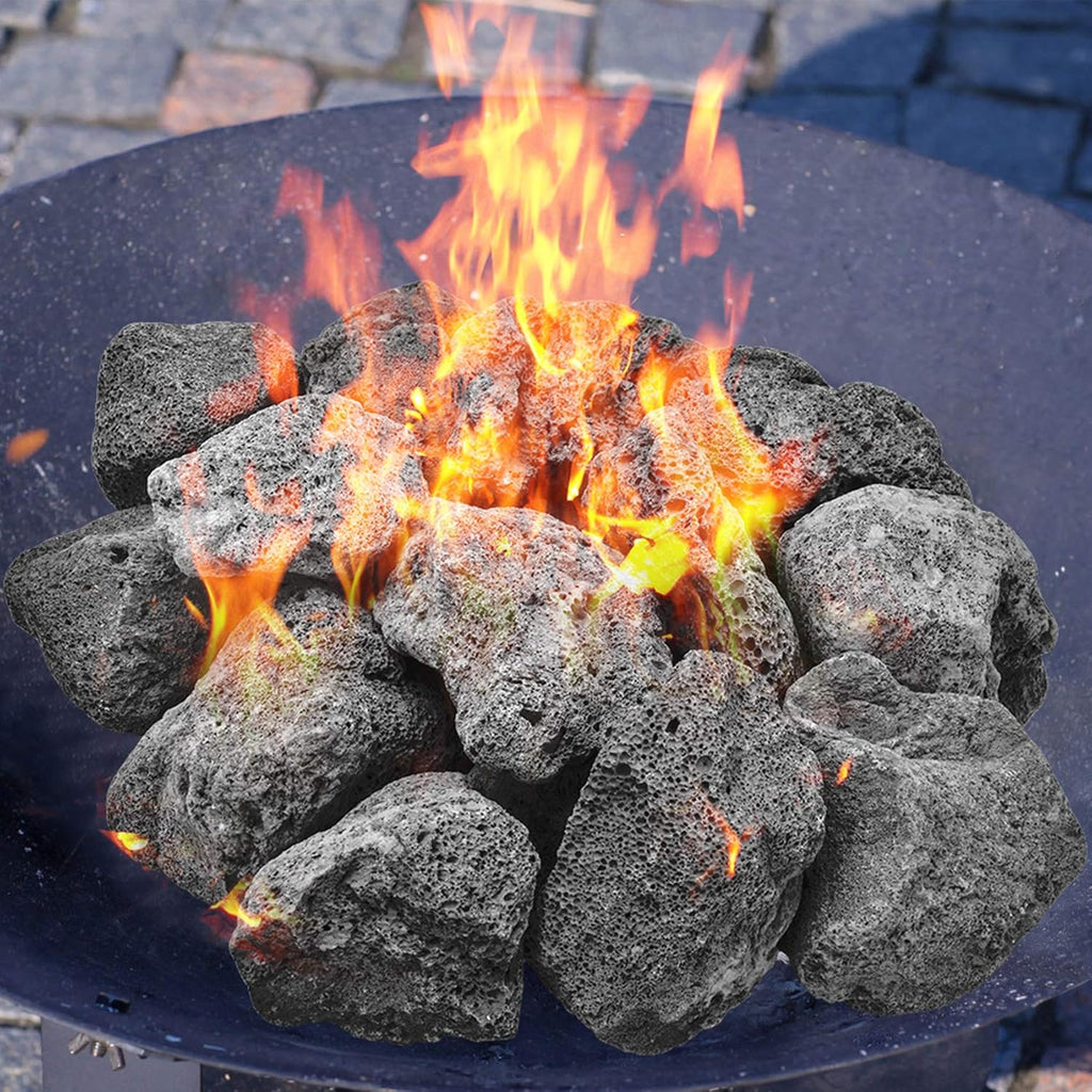 Skyflame 10LB Natural Lava Rocks for Fire Pits, Fire Tables, Fireplaces, Garden Landscaping Decoration, Indoor and Outdoor Use, 3"-5" Sizes, Black