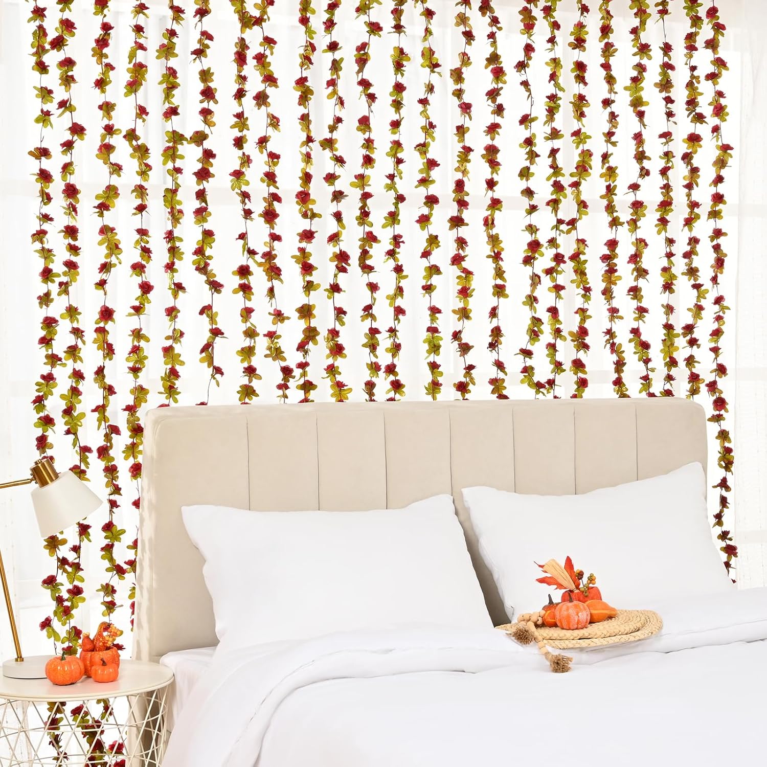 BLEUM CADE 5Pcs 41Ft Flowers Garland Artificial Rose Vines for Bedroom, Cute Fake Hanging Flower Vines Floral Garland Decorations for Wedding Party Wall Room Decor Aesthetic
