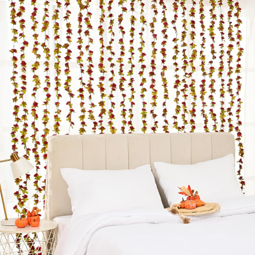BLEUM CADE 12Pcs 98.4Ft Flowers Garland Artificial Rose Vines for Bedroom, Cute Fake Hanging Flower Vines Floral Garland Decorations for Wedding Party Wall Room Decor Aesthetic