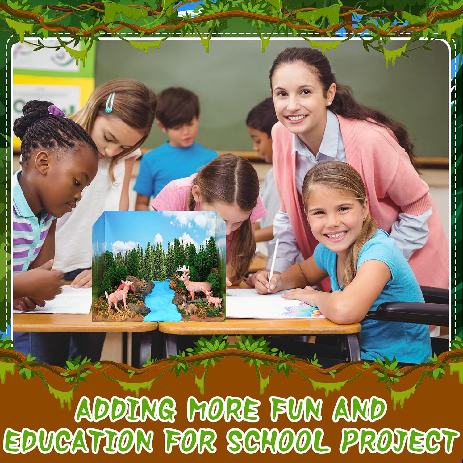 Forest Diorama Kit Project Supplies Include Woodland Animals Figures Deer Figures Artificial Model Tree Fake Rocks Moss with Gift Box for Gifts Birthday Christmas Party Favors