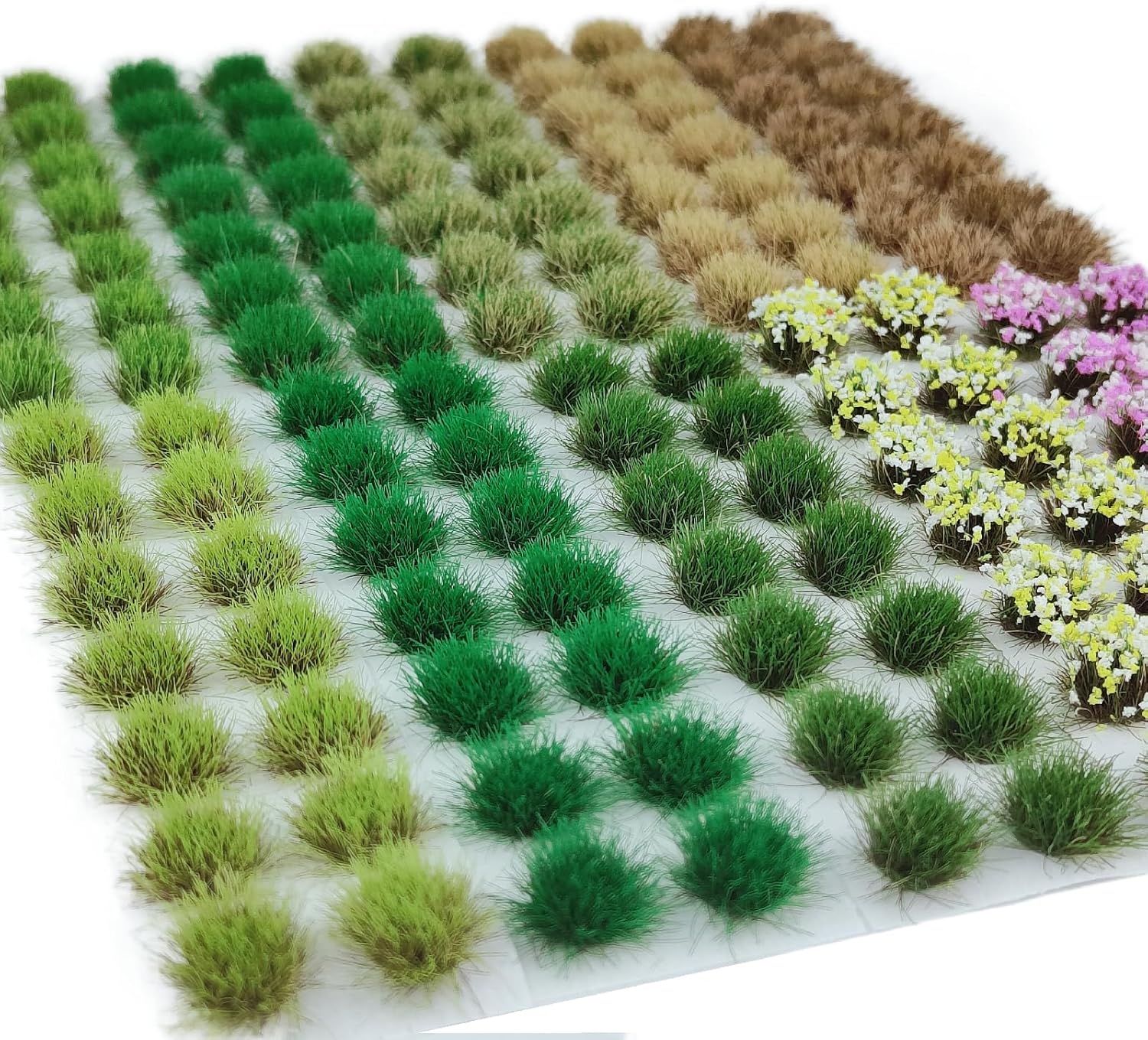 140 Pcs Static Grass Tufts & Miniature Flower Clusters - Artificial Grass Terrain Scenery Kit for Model Train Railway, Military Sand Table, DIY Diorama Landscape