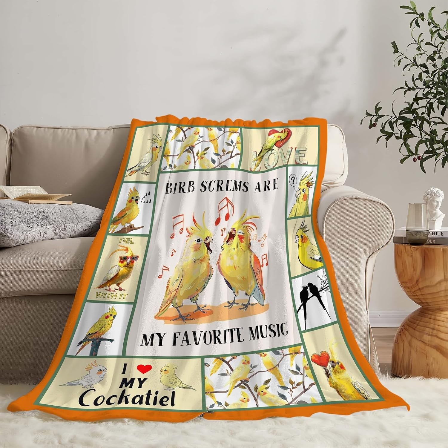 Parrot Bird Throw Blanket Cute Cockatiel Blanket Gifts for Girls Women Kids Boys Adults Men Super Soft Cozy Plush Fluffy Fuzzy Fleece Blanket Home Decor 60''X80''