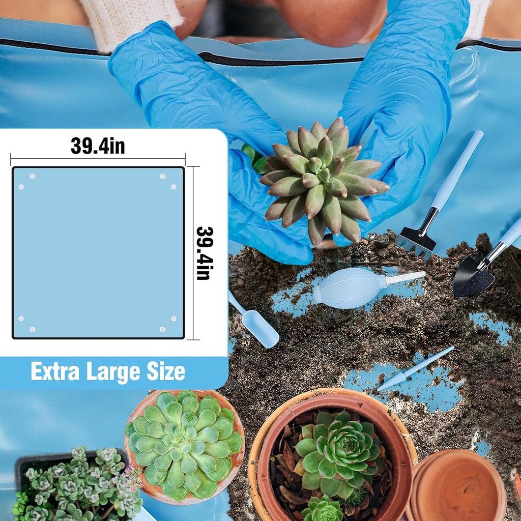 20 pcs Succulent Tool Set - 39.4" Indoor Plant Repotting Mat and 19 Pcs Mini Succulent Hand Tools, Garden Flower Plants Transplanting Supplies for Women Holiday Gardening Gifts Outdoor, Blue