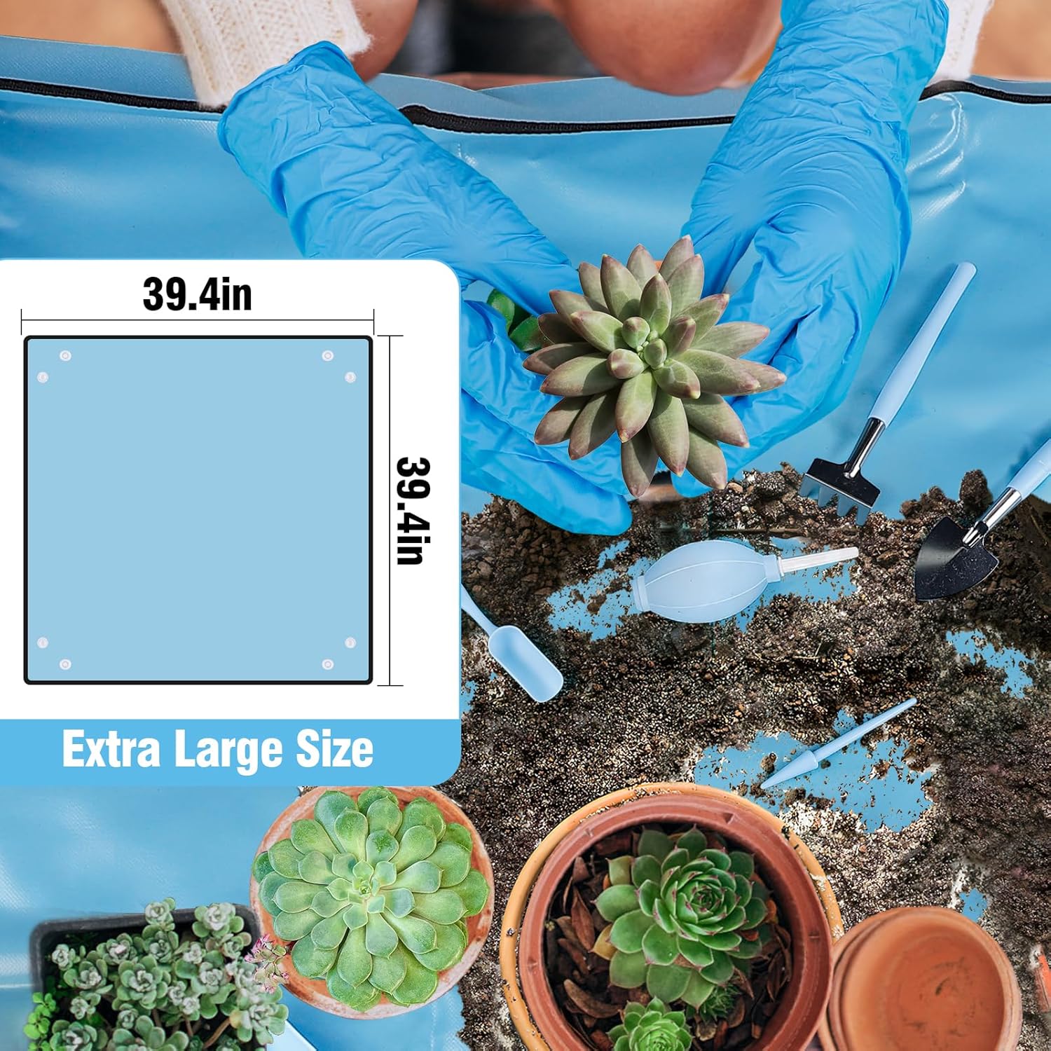 20 pcs Succulent Tool Set - 39.4" Indoor Plant Repotting Mat and 19 Pcs Mini Succulent Hand Tools, Garden Flower Plants Transplanting Supplies for Women Holiday Gardening Gifts Outdoor, Blue