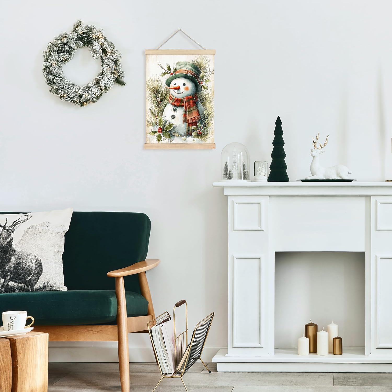 FDHSPAAM Farmhouse Christmas Snowman Wall Art Decor, Vintage Christmas Decor, Retro Rustic Winter Pine Snowman Wall Art Posters for Home Bedroom Living Room, 12x16 Inch