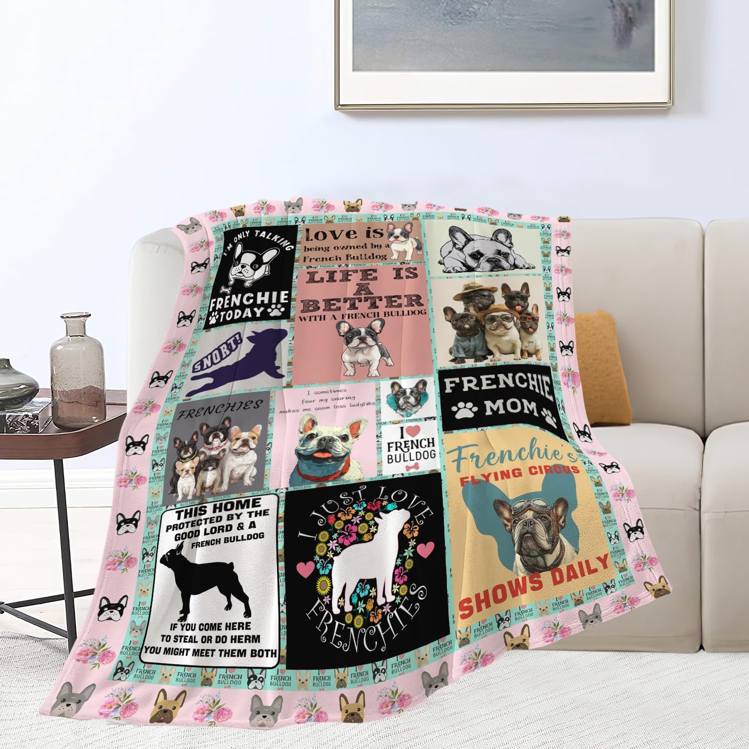 Boston Terrier Throw Blanket French Bulldog Frenchie Puppy Stuff Gifts for Dog Lover Kids Girls Boys Adults Women Men Soft Cozy Warm Plush Fluffy Fuzzy Fleece Blanket Decor 50''X60''