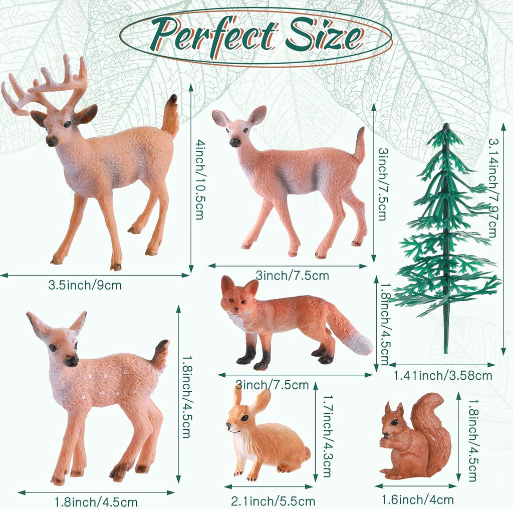Zomiboo 21 Pcs Forest Animals Figurines Woodland Animal Toys Deer Hunting Cake Decorations Miniature Tree Mold Kits for Birthday Christmas Party Favors