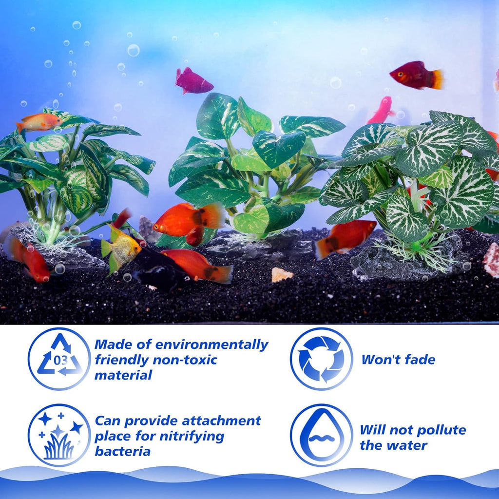 Ameliade Aquarium Plants Fish Tank Decorations Betta Silk Leaf Pad Hammock Cichlid Hides Decor Small Fish Bowl Accessories Ornaments Turtle Reptiles Axolotl Artificial Plants (3 PCS)