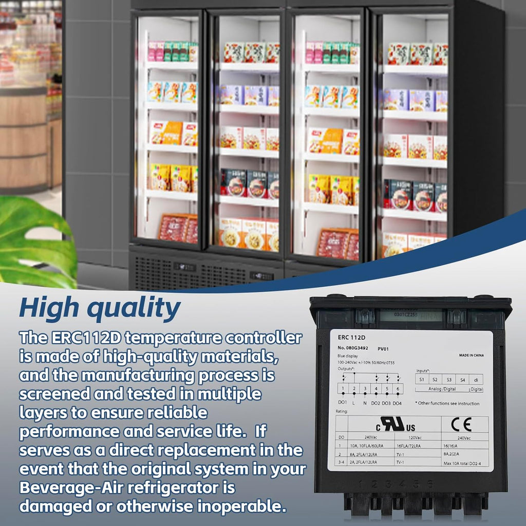 ERC112D Temperature Controller Kit, New BEV Air 00C30-123D-03 Temperature Controller with Dual NTC Sensor Probes, Compatible with Beverage Air Refrigerators