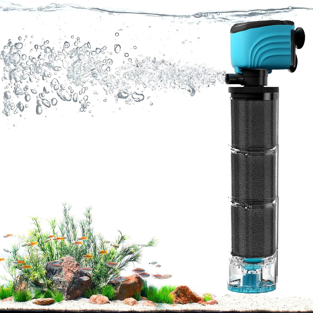 Internal Aquarium Filter, Upgraded 100–300 Gallon Fish Tank Filter with Fish Guard, 660GPH Submersible Whisper Pump for Turtle Tank & Small Pond, Debris Tray, Check Valve, Fresh/Saltwater