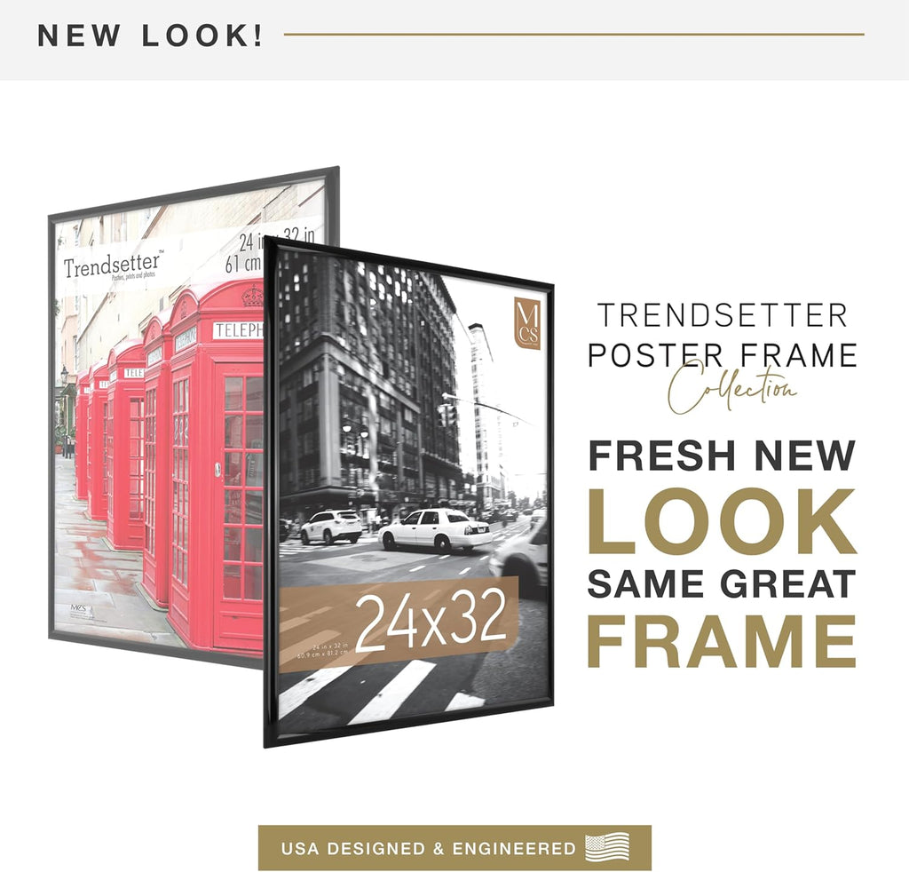 MCS Trendsetter 24x32 Poster Frame Black High-Gloss, Vertical & Horizontal Wall Hanging Large Picture Frame for Photos, Posters & Art Prints (2-Pack)