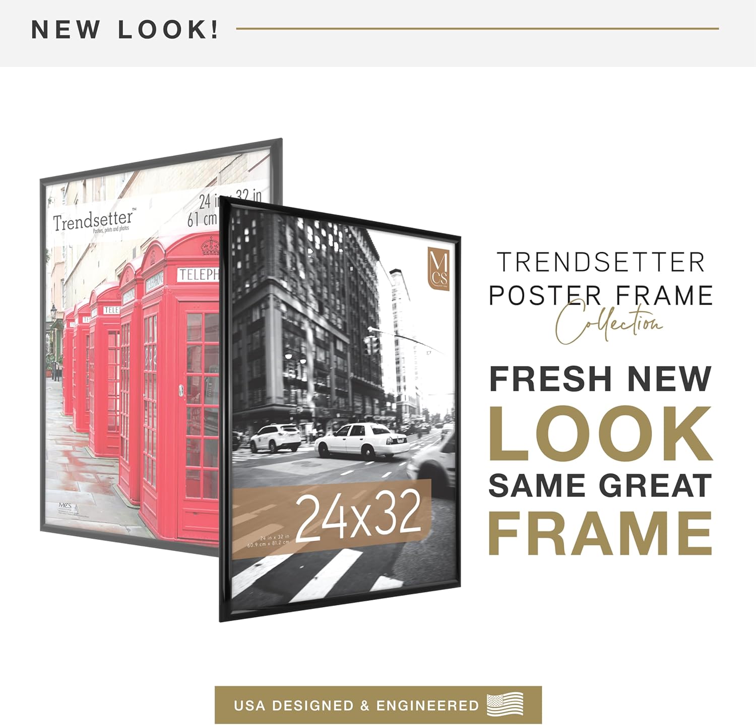 MCS Trendsetter 24x32 Poster Frame Black High-Gloss, Vertical & Horizontal Wall Hanging Large Picture Frame for Photos, Posters & Art Prints (2-Pack)