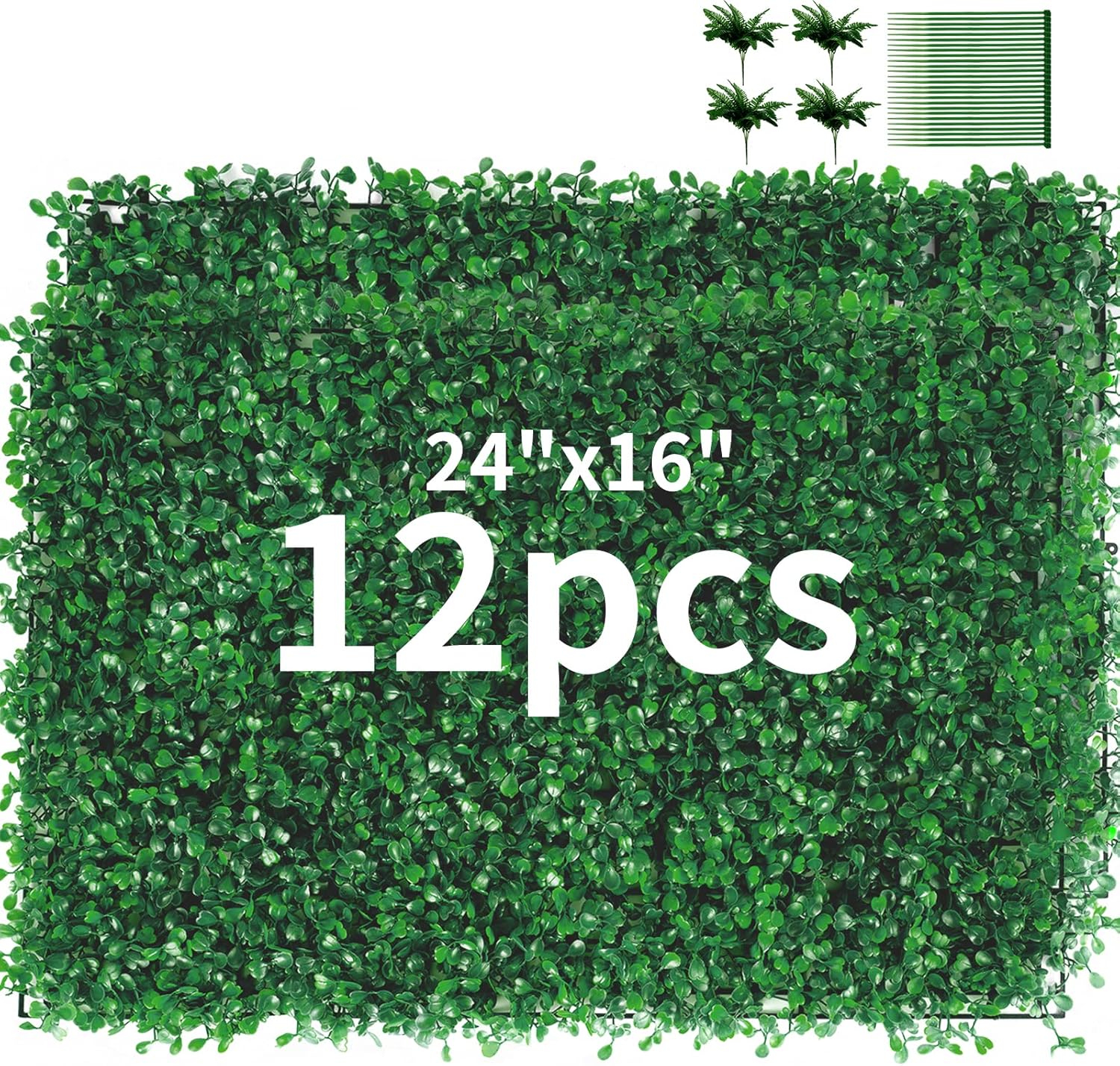 12 Pieces 24"x 16" Artificial Boxwood Panel, Grass Wall Panel, Boxwood Hedge Wall Panels UV Protected Suitable for Artificial Green Wall Decor, Fence Garden Wedding Backyard Decor
