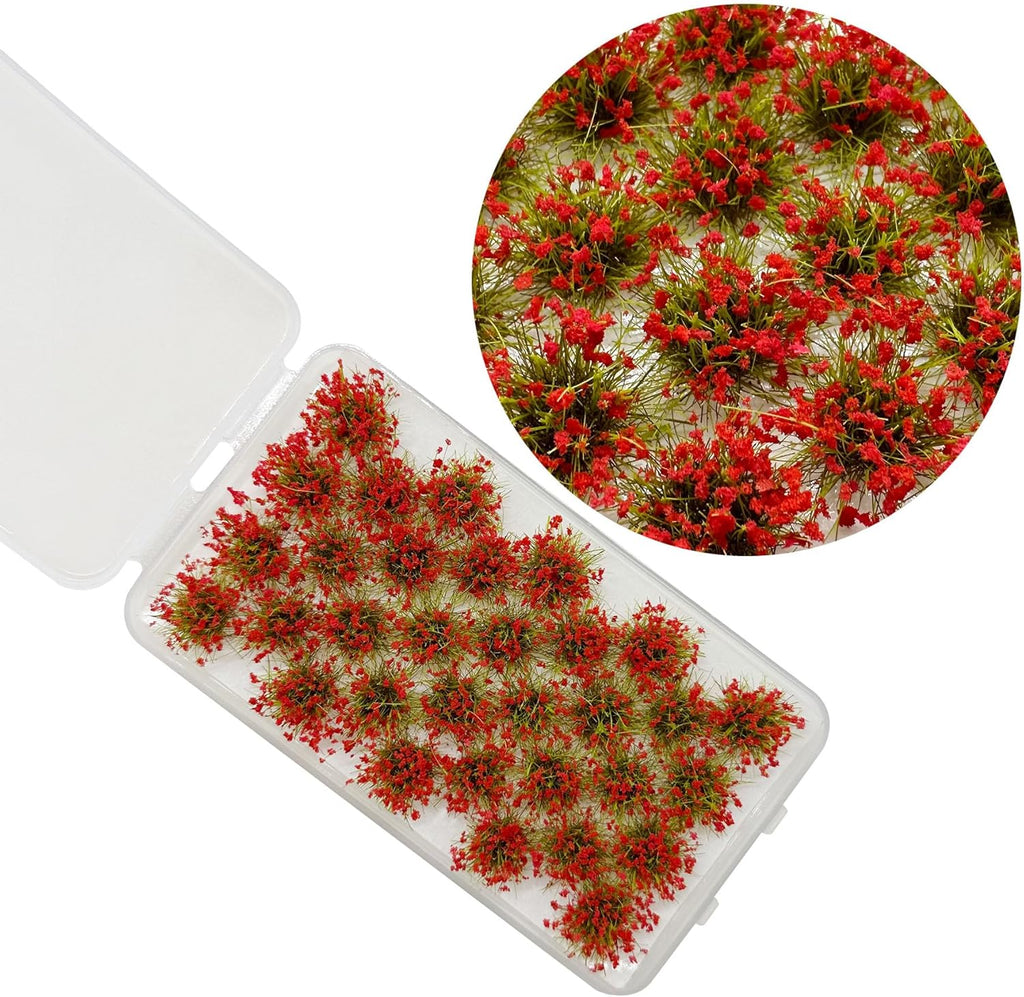 Woohome Static Grass Tuft Model Gras s Tufts, 32 PCS Railway Artificial Grass Red Bushy Tuft Flower Cluster Vegetation Groups for DIY Architecture Building Model Train Landscape Railroad Scenery