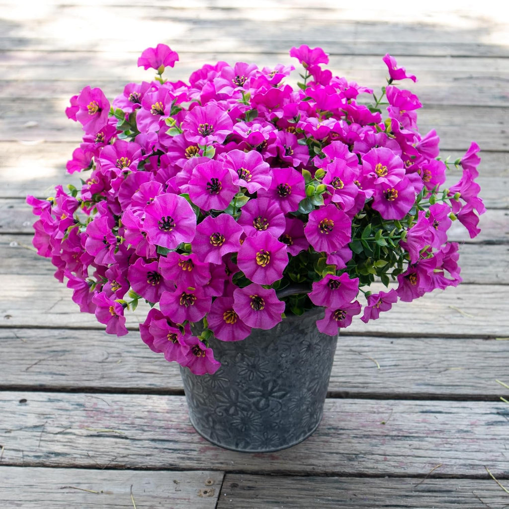 Artificial Flowers for Outdoors,UV Resistant Artificial Outdoor Flowers,Not-Fading Faux Flowers for Outdoor Planters for Front Door Porch Yard Patio Garden Home Decor,12 Bundles,Fuchsia
