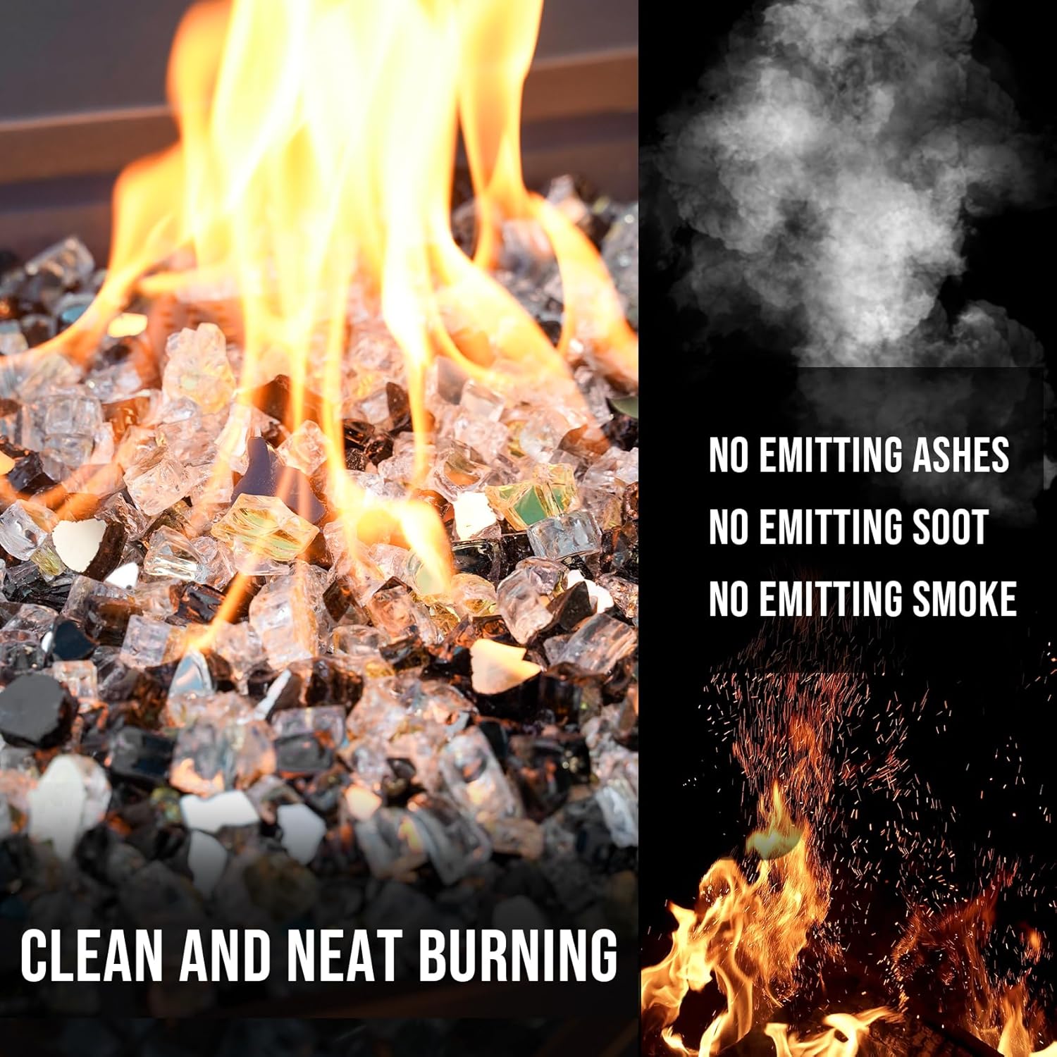Skyflame 10-Pound Blended Fire Glass for Fire Pit Fireplace Landscaping - 1/2 Inch Reflective Tempered Fireglass Onyx Black, Platinum, Gold